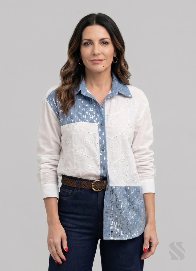 Srajca jeans z bleščicami